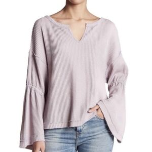 We The Free Dahlia Thermal Waffle Top Purple Bell Sleeves Relaxed Boxy Sz Small